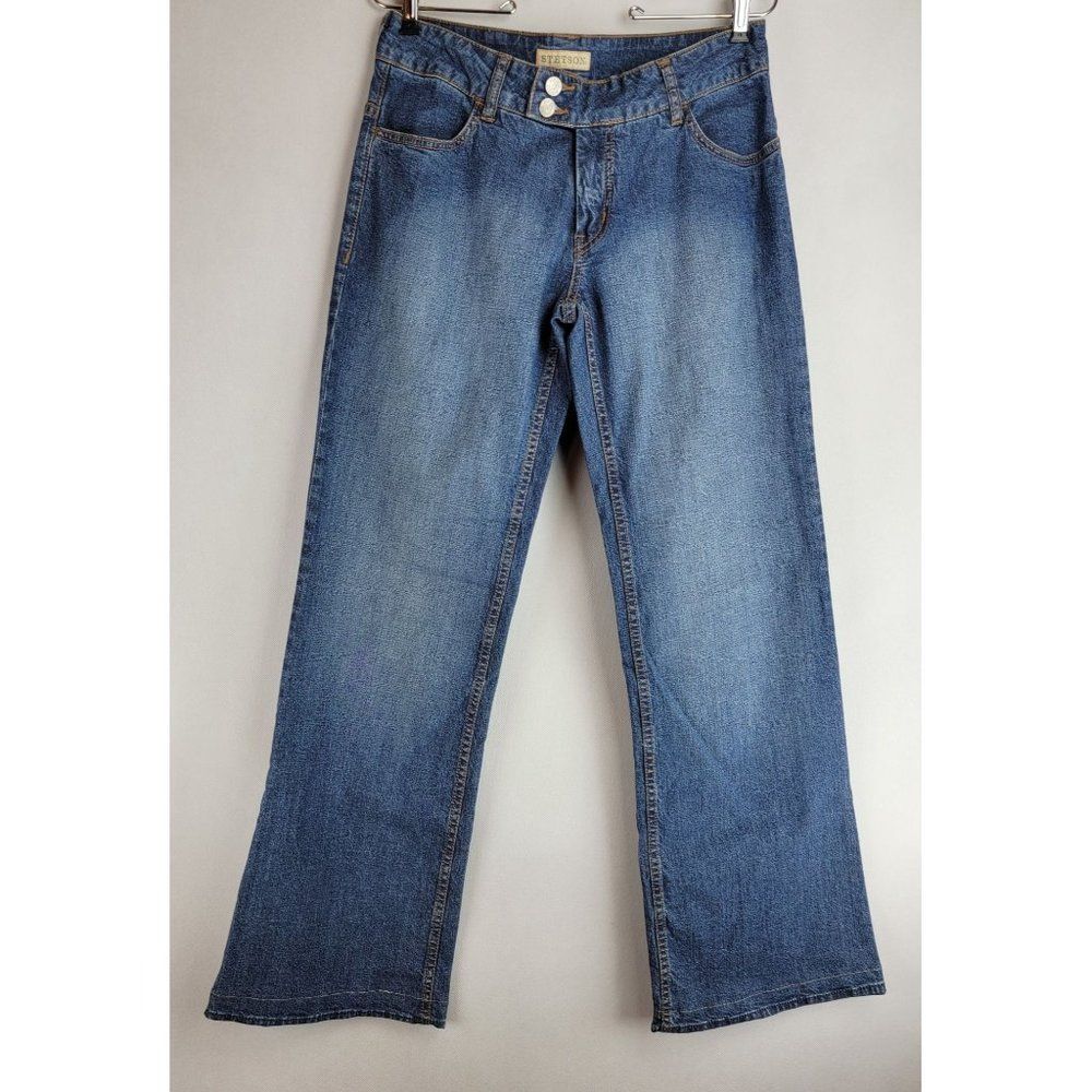Stetson Womens Size 4 Blue Denim Vintage Cotton Stretch Wide Leg Jeans